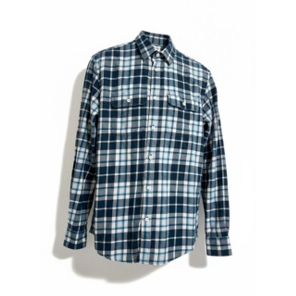 Old Navy Mens Blue‎ White Plaid Flannel Shirt Regular Fit Long Sleeve Cotton L